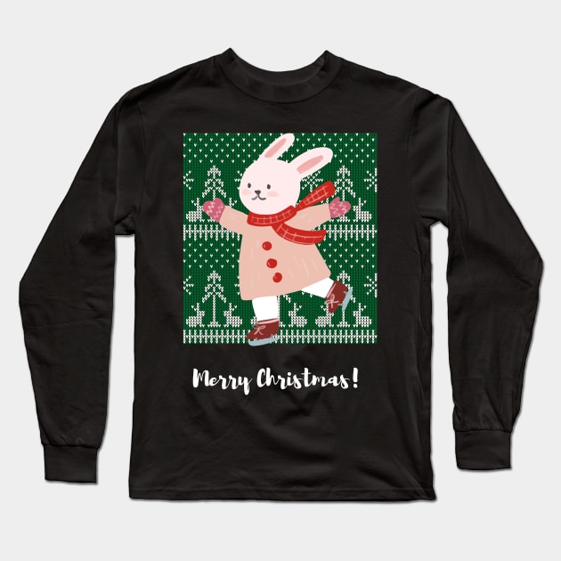 Rabbit Bunnies Christmas Tree Shirt, Rabbit Christmas Tree Tee, Rabbit Mom Shirt, Bunny Rabbit Tree Shirt, Rabbit Lover Gift, Chrismas Tree Long Sleeve T-Shirt by Grun illustration 